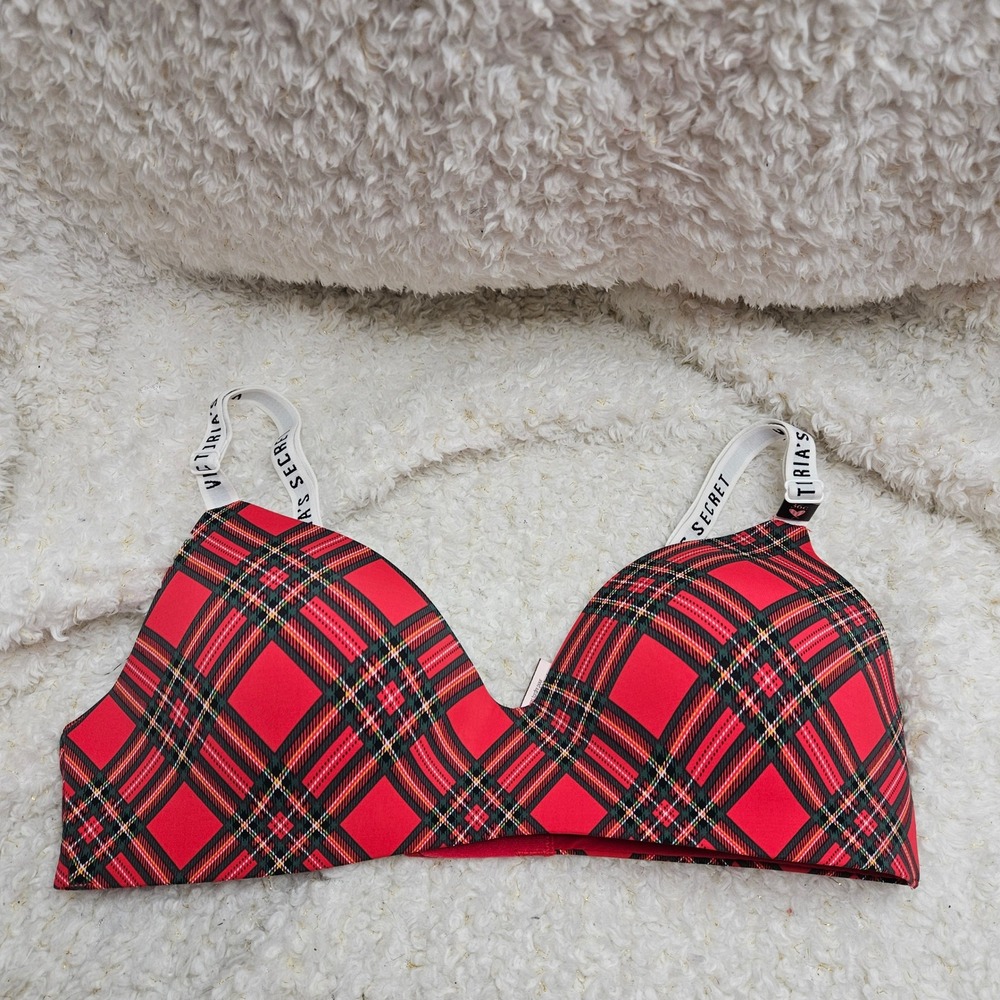 Victoria's Secret Plaid Lightly Lined Wireless Bra sz 36C NWT